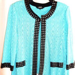 Ming Wang Turquoise / Black Knit Jacket with Studs in XL